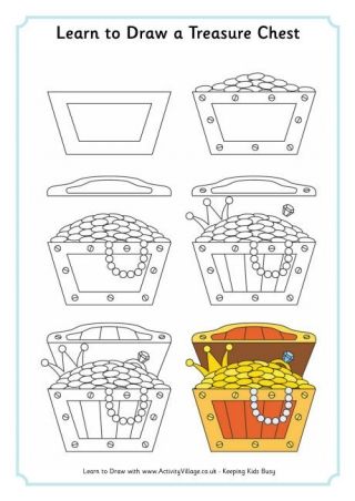 Treasure Drawing Easy, How To Draw A Treasure Chest, Treasure Chest Drawing, Treasure Drawing, Underwater Bathroom, Secret Painting, Sea Doodles, Thing To Draw, Pinterest Course