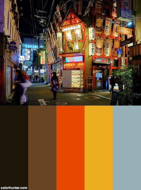 Osaka, Japan Color Scheme Japan Color Palette, Chinese Color Palette, Lmk Oc, Mars Project, Japanese Izakaya, Japan Images, Brand Colors Inspiration, Brand Identity Colors, Brand Colour Schemes