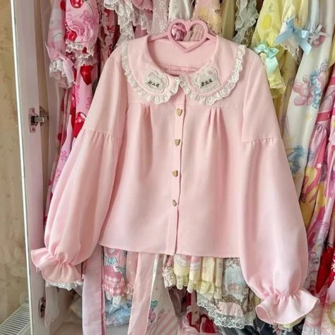 Just found this amazing item on AliExpress. Check it out! $23.26 | Japanese Cute Lolita Style Blouses Women Kawaii  Bear Ear Embroidery Peter Pan Collar Shirts Tops Sweet Puff Sleeve Blusas Mujer Patchwork Doll, Peter Pan Collar Shirt, Bear Embroidery, Button Fashion, Cotton Doll, Doll Collar, Elegant Casual, Sweet Lolita, Embroidery Lace