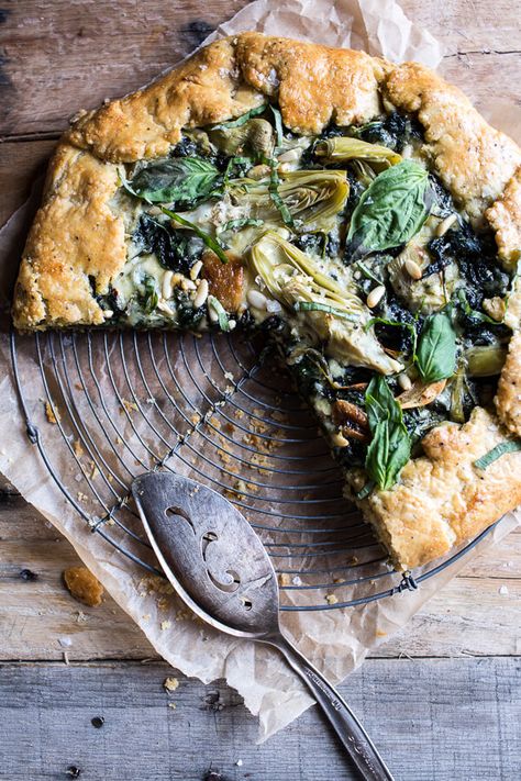 Spinach and Artichoke Galette | halfbakedharvest.com @hbharvest Artichoke Galette, Artichoke And Spinach, Galette Recipe, Savory Pies, Half Baked, Half Baked Harvest, Greek Food, Garden Recipes, Veggie Garden