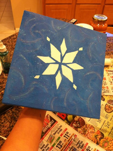 Snowflake canvas painting - Frozen theme Snowflake Canvas Painting, Frozen Painting, Disney Canvas Art, Disney Canvas, Paint Parties, Painting Canvases, Frozen Theme, Frozen Inspired, Canvas Painting Designs