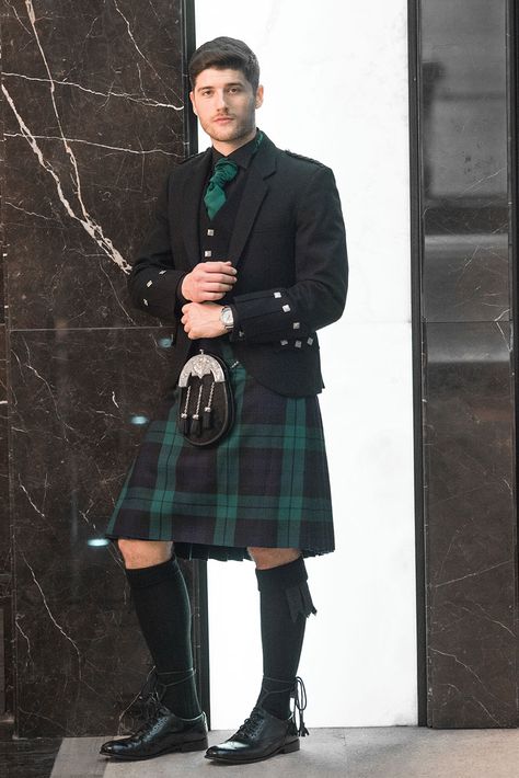 Black Wedge Outfit, Kilted Men, Wedding Kilt, Blackwatch Tartan, Victorian Shirt, Tartan Wedding, Dark Green Wedding, Scottish Dress, East Kilbride