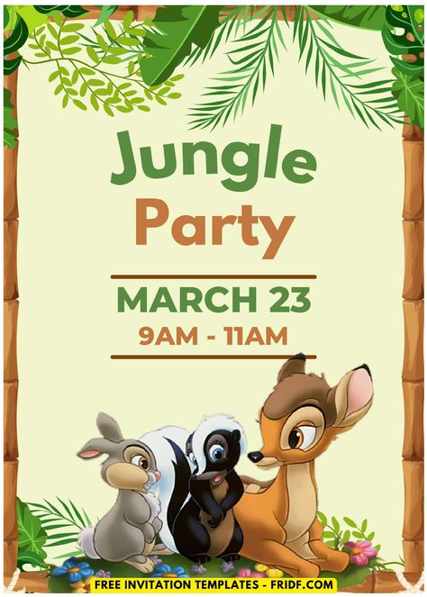 Bambi Birthday, Classic Invitation, Free Invitation Templates, Woodland Friends, Jungle Party, Classic Disney, Wonders Of The World, Birthday Party Themes, Birthday Invitations