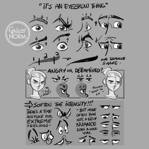 Tuesday Tips — “It’s An Eyebrow Thing” — A recurring note a story artist may get in the production of an animated feature is to tone down the angry eyes. We all try to draw fast and loose but, in the middle of it all, nuance may escape us for a brief... Story Artist, Angry Eyes, Tuesday Tips, Realistic Eye Drawing, Comic Tutorial, Drawing Expressions, Gesture Drawing, Anatomy Drawing, Digital Art Tutorial