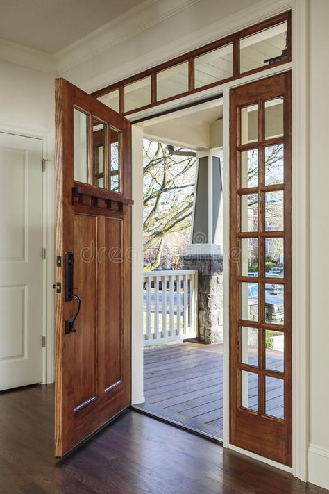 Interior shot of an open Wooden Front Door. Vertical shot of wooden front door o , #sponsored, #Wooden, #Front, #Door, #Interior, #shot #ad Craftsman Style Front Doors, Interior Front Door, Logos Retro, Main Entrance Door Design, Beautiful Front Doors, Wooden Front Doors, Wood Front Doors, Entrance Door Design, Door Inspiration