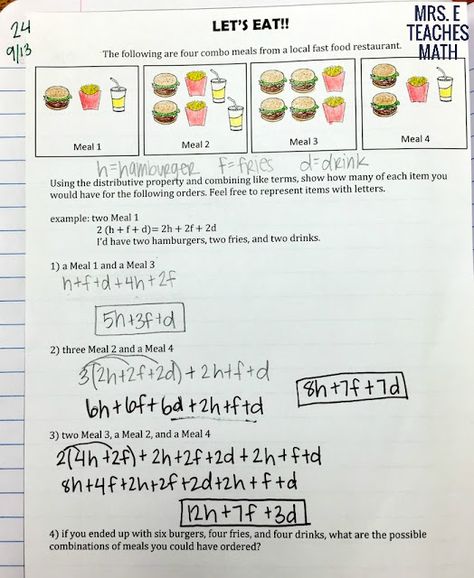 Distributive Property Pages for Algebra 1 Interactive Notebooks | mrseteachesmath.com Distributive Property Algebraic Expressions, Algebra Projects, Algebra Interactive Notebooks, High School Math Classroom, Middle School Literacy, Teaching Algebra, Algebra Activities, Sixth Grade Math, Teaching Secondary