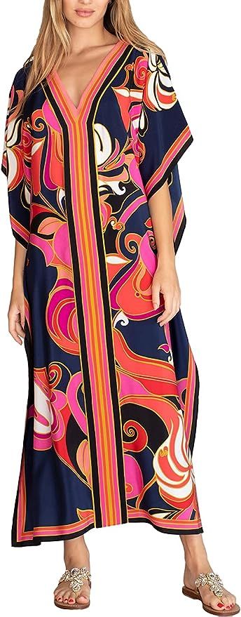 Kaftan for your next Mrs. Roper Romp event. Mrs Roper, Plus Size Bohemian, Style Bleu, Bohemian Kimono, Long Kaftan, Bohemian Print, Beach Maxi Dress, Boho Kimono, Caftan Dress