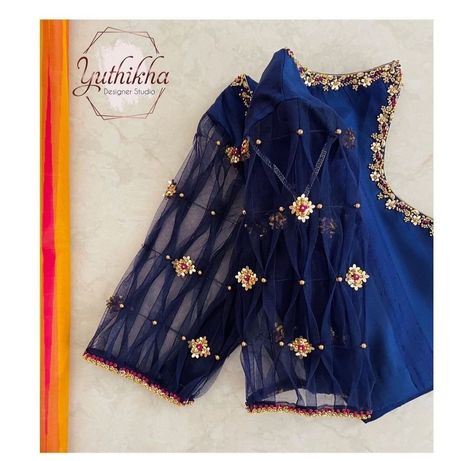 Navy Blue Blouse Designs, Maggam Blouse, Netted Blouse Designs, Latest Bridal Blouse Designs, Net Blouse, Blouse Designs Catalogue, Aari Blouse, New Saree Blouse Designs, Traditional Blouse Designs