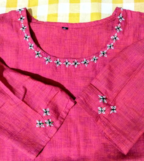 Hend Work Kurti New Design, Hend Work Kurti New, Kurti Hand Work Designs Latest, Simple Handwork On Kurti, Hand Embroidered Kurtis, Embroidery Kurti, Hand Work Design, Simple Hand Embroidery Patterns, Hand Embroidery Dress