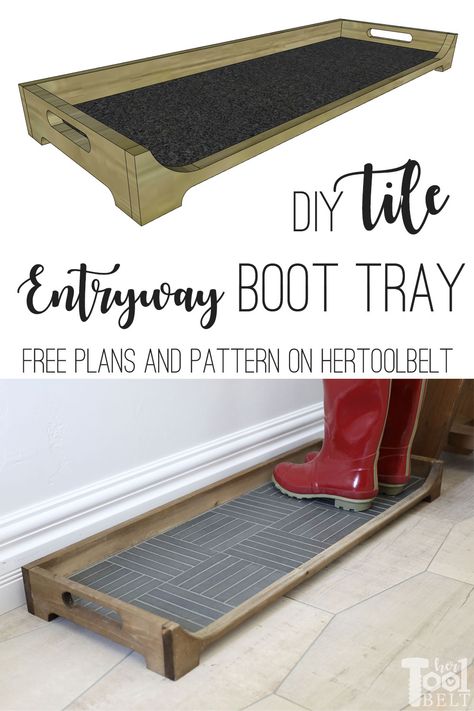 DIY Tile Boot Tray - Her Tool Belt Diy Boot Tray, Boot Tray, Diy Tile, Diy Holz, Free Plans, Living Room Diy, Décor Diy, Diy Wood Projects, Furniture Projects