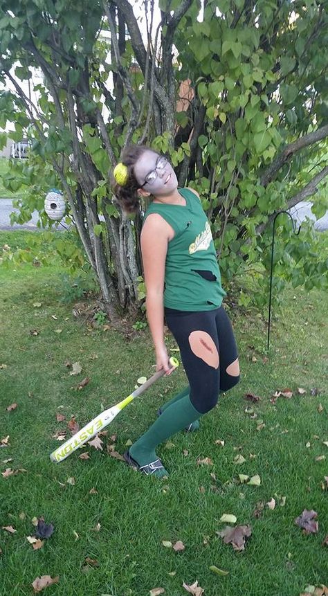 Softball Zombie Costume Diy, Zombie Softball Player Costume, Tennis Players Costume, Zombie Costume Ideas, Halloween Softball, Kids Softball, Halloween Camping, Zombie Costume, Diy Swimming Pool