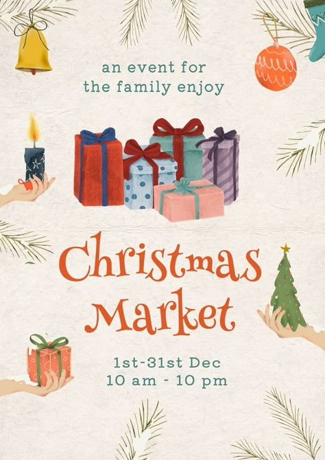 Christmas market poster template, editable design, community remix | free image by rawpixel.com / PimpitchaT Christmas Poster Design, Festive Poster, Christmas Party Poster, Market Poster, Christmas Invitation, Christmas Flyer, Christmas Poster, Christmas Invitations, About Christmas