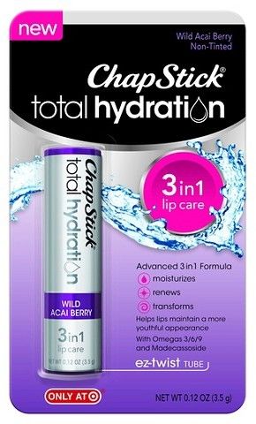 ChapStick Total Hydration 3 in 1 Wild Acai Berry ($2.99) Chapstick Total Hydration, Coconut Lip Balm, Peppermint Lip Balm, Natural Hydration, Lip Conditioner, Lip Balm Tubes, Flavored Lip Balm, Botanical Oils, Moisturizing Lip Balm