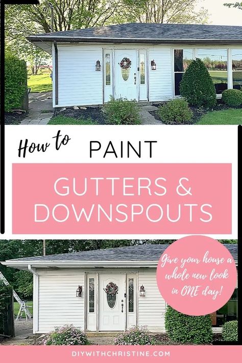 Paint Downspouts, Painting Gutters And Trim, Front Yard Oasis, Painting Gutters, House Gutters, Gutter Colors, Front Yard Flower Bed, Diy Gutters, Yard Oasis