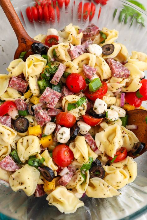 Easy Italian Tortellini Pasta Salad - Kalefornia Kravings Italian Tortellini Pasta Salad, Italian Tortellini Pasta, Tortellini Pasta Salad Recipes, Italian Tortellini, Cheesy Tortellini, Tortellini Pasta Salad, Summer Pasta Salad Recipes, Pasta Salad With Tortellini, Zesty Italian Dressing