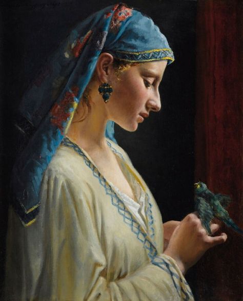 tschaggeny, frédéric pierre - Young Woman with Parrot | Flickr Rennaissance Art, Old Paintings, Ethereal Art, Classical Art, Online Painting, Woman Painting, Ancient Art, Young Woman, Portrait Art