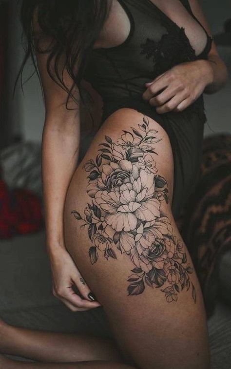 Hip Tats, Side Thigh Tattoos Women, Front Thigh Tattoos, Girl Rib Tattoos, Country Girl Tattoos, Flower Hip Tattoos, Side Hip Tattoos, Side Thigh Tattoos, Cowgirl Tattoos