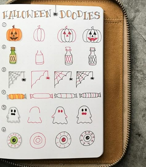 Halloween Journal Ideas, Halloween Notes, Bullet Journal Halloween, Easy Halloween Drawings, Calendar Doodles, Halloween Doodles, Journal Ideas Templates, Chalkboard Calendar, Planner Doodles