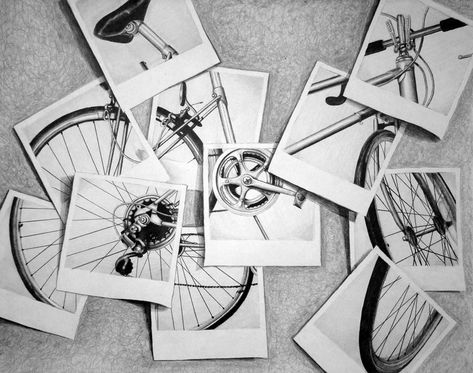 Risd bike study (my notes: take pics and cut apart...each student gets one square and must enlarge...value study...print in B) Polaroid Challenge, Bike Drawing, Ap Studio Art, Bicycle Art, Gcse Art, Arts Ed, Middle School Art, Drawing Projects, Bike Art