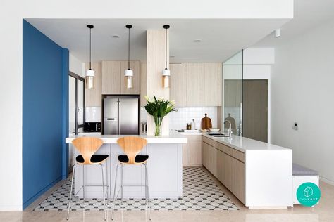 Here Are 7 Major Perks Of Having An Open Concept Kitchen | Qanvast Peninsula Kitchen Design, Scandi Interior Design, Contemporary Home Interior, Scandi Interiors, Interior Design Singapore, Condo Kitchen, Affordable Interior Design, Dream Kitchens Design, Kitchen Cabinet Styles