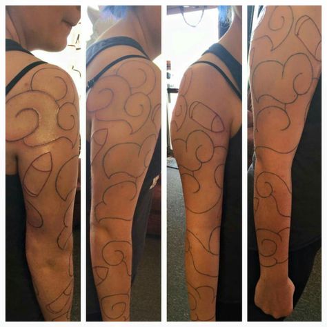 Blue Cloud Tattoo, Jinx Cloud Tattoo, Jinx Tattoo Ideas, Jinx Tattoo, Sleeve Outline, Arcane Cosplay, Gamer Tattoos, Nerd Tattoo, Explore Tattoo