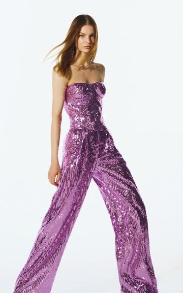 Moda Disco, Satin Suit, Strapless Bustier, Sequin Pants, Studio 54, Bustier Top, Looks Style, Moda Operandi, Look Fashion