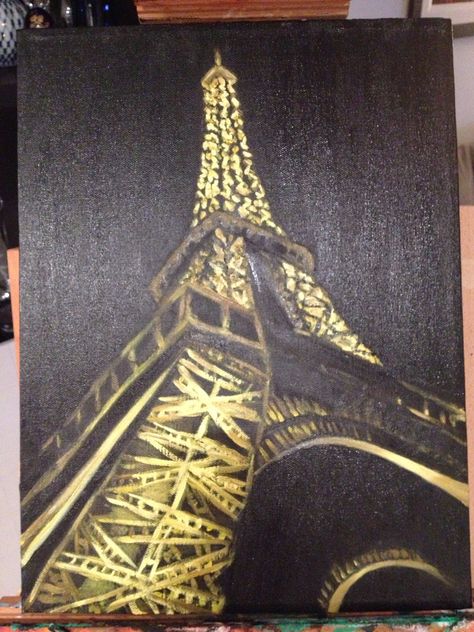 After visiting the Eiffel Tower in Sept, 2012, I had to paint it. Here is "Twinkling of the Eiffel Tower" - 12" x 16" oil on canvas, 2013 Paris Art Painting, Eiffel Tower Painting, Star Wars Painting, Architecture Drawing Sketchbooks, Black Canvas Paintings, Watercolor Art Landscape, Grey Painting, Cute Paintings, Paris Art