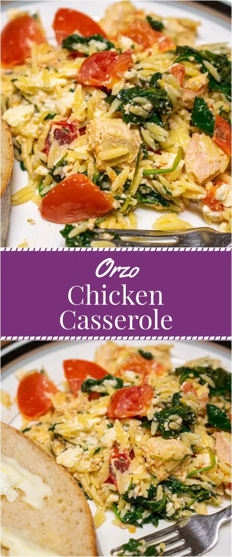 Chicken Orzo Casserole, Orzo Casserole, Chicken Spinach Bake, Casserole With Spinach, Orzo Spinach, Spinach Bake, Spinach Casserole, Chicken Casserole Easy, Feta Chicken