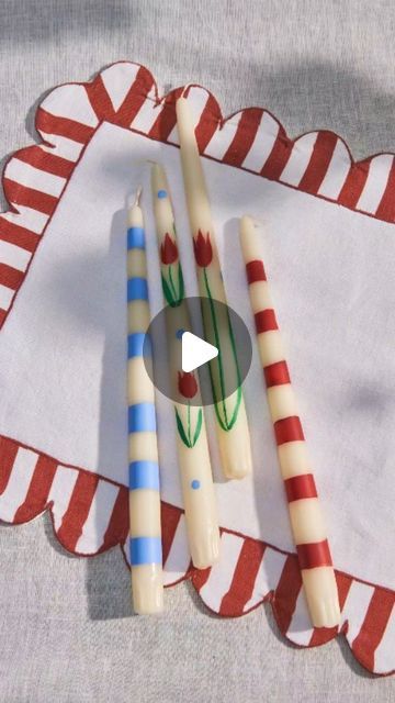 Misette on Instagram: "Whether you’re setting a candlelit table for a party, a date or a dinner with yourself, add a playful statement to your table—or any room—with these 12-inch taper candles adorned with hand-painted perennial tulip motifs and candy-colored stripes. Available as a set of four, the lead-free cotton wick and food-grade paraffin wax prevents any unwanted drippage 💙🌷❤️" Candlelit Table, Paraffin Wax Candles, Hand Painted Candles, Painted Candles, Paint Stripes, Paraffin Wax, Taper Candles, Taper Candle, Food Grade