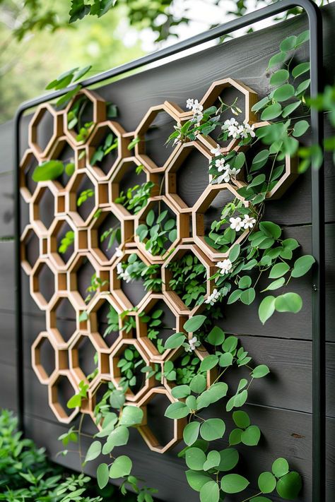 40 Unique Garden Trellis Ideas To Display Your Climbing Plants Vertical Wall Garden Outdoor, Raised Flower Beds With Trellis, Wall Mounted Trellis Outdoor, Plants On Trellis, Mid Century Trellis, Mcm Trellis, Unique Trellis Ideas, Indoor Trellis Ideas, Plant Wall Trellis