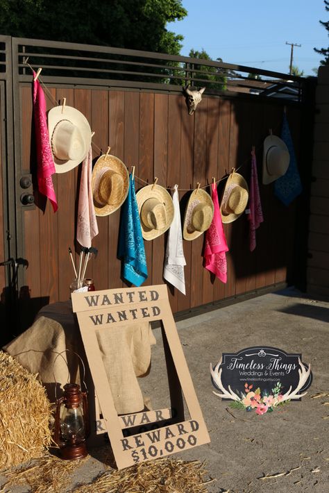 Cowgirl Photo Booth Ideas, Country Chic Birthday Party Decorations, Country Birthday Games, Country Dance Party Ideas, Western Themed Photo Booth, Western Style Party Decorations, Cowgirl Party Games Adults, Western Photobooth Ideas, Country Style Birthday Party Ideas