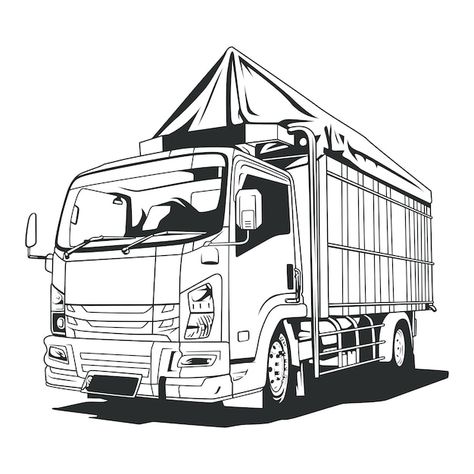 Logistic truck delivery vector line art ... | Premium Vector #Freepik #vector #semi #semi-truck #trailer #trailer-truck Lorry Drawing, Drawing Truck, Truk Derek, Truck Sketch, Truck Drawing, Truck Delivery, Vector Line Art, Line Art Illustration, Trailer Truck