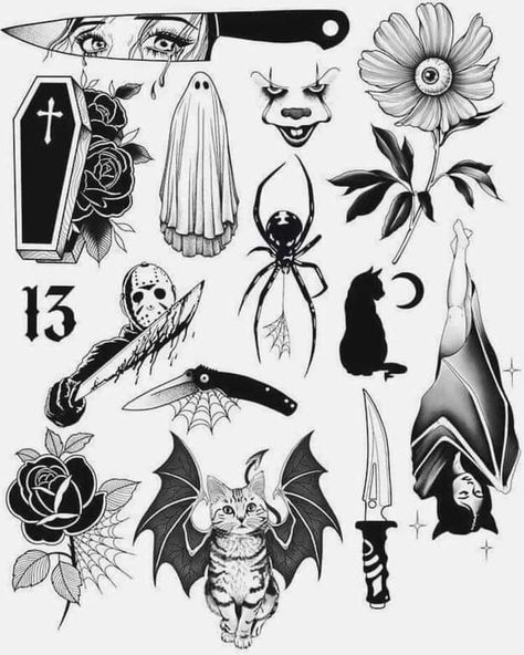 3x3 Tattoos, 3x3 Tattoos Ideas, Easy Tattoo Ideas, Small Spooky Tattoos, Halloween Tattoo Flash, Easy Tattoo, Timeless Tattoo, Goth Tattoo, Omerta Tattoo