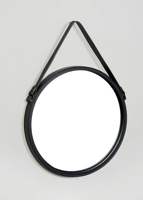 Round Hanging Leatherette Mirror (40cm x 40cm) – Black – Matalan Downstairs Wc, Round Bathroom Mirror, Summer House Interiors, Mirror Bedroom Decor, Black Mirrors, Travel Makeup Mirror, Small Toilet Room, Round Bathroom, Narrow Hallway Decorating