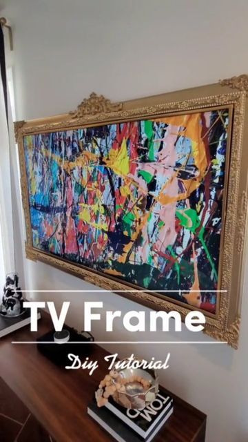 Picture Frame Television, Ornate Tv Frame, How To Make A Frame For Your Tv, Diy Ornate Picture Frames, Gold Frame Around Tv, Frame Around Tv On Wall, How To Frame A Tv, Diy Tv Picture Frame, Picture Frame Around Tv