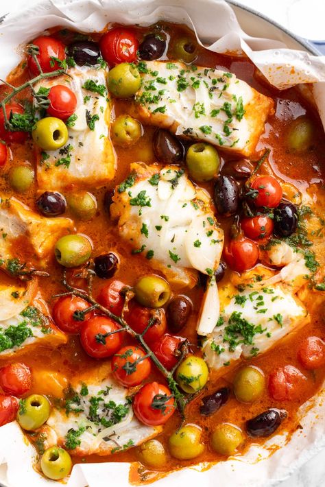 Mediterranean Fish - The Bold Appetite Mediterranean Fish, Cod Dishes, Mediterranean Fish Recipe, Fish Dinner Recipes, Easy Mediterranean Diet Recipes, Steamed Fish, Cod Recipes, Fish Recipes Healthy, Fish Dinner