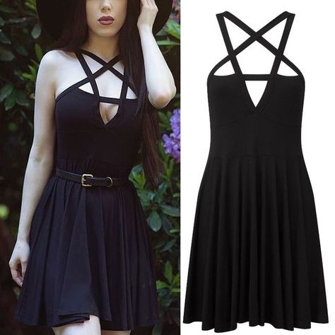 Wish - Shopping Made Fun Pentagram Dress, Punk Rock Dress, Casual Goth, Harness Dress, Punk Dress, Summer Black Dress, Goth Dress, Mini Dresses For Women, Gothic Dress