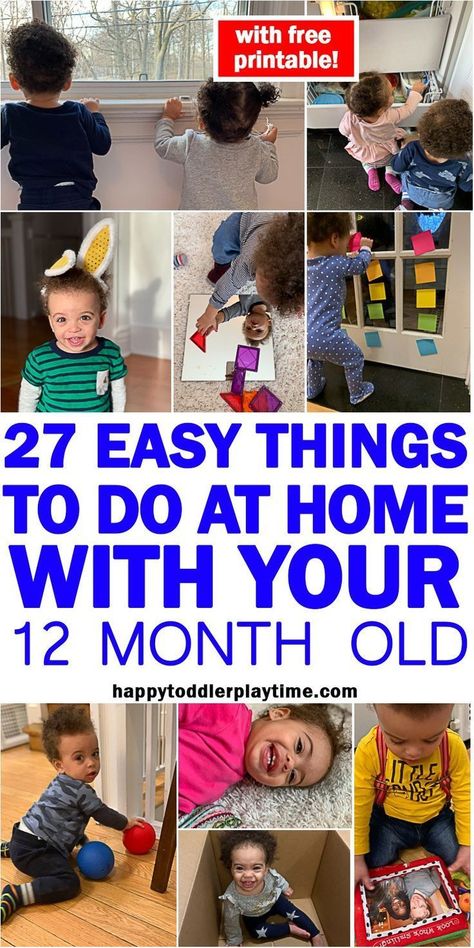 27 Easy Things to Do at Home With Your 12 Month Old – HAPPY TODDLER PLAYTIME Here is an amazing list of easy activities to do at home with your 10 to 14 month old baby. It includes a free printable of the list that you can stick on your fridge! Activities For One Year Olds, At Home Activities, Baby Play Activities, Baby Learning Activities, Things To Do At Home, Easy Activities, Toddler Play, Toddler Learning Activities, Toddler Fun