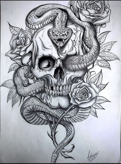 Xoxo Tattoo, Skull Thigh Tattoos, Skull Tattoo Flowers, Ganesh Tattoo, Skull With Roses, Feminine Skull Tattoos, Octopus Tattoos, Snake Tattoo Design, Muster Tattoos