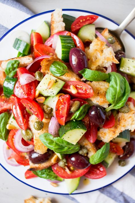 summer Panzanella salad close up Summer Panzanella, Lazy Cat Kitchen, Cat Kitchen, Panzanella Salad, Lazy Cat, How To Make Salad, Healthy Salads, Salad Recipe, All You Need Is