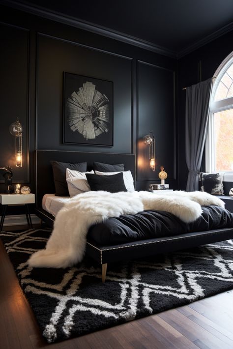 Bedroom Solutions, Masculine Bedroom Design, Black And Grey Bedroom, Black Bedroom Design, Black Bedroom Decor, Masculine Bedroom, Feminine Bedroom, Sleek Furniture, Mens Bedroom