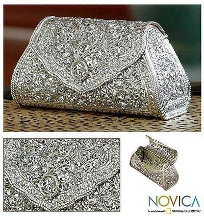 Sold out $549 (sale price) .925 silver. Thai Sterling Silver Patterned Clutch Handbag - Kanok Elegance | NOVICA Silver Purse, Silver Handbag, Silver Bag, Grad Ideas, Silver Pooja Items, Purse Crafts, Silver Wedding Anniversary, Silver Linings, Silver Clutch