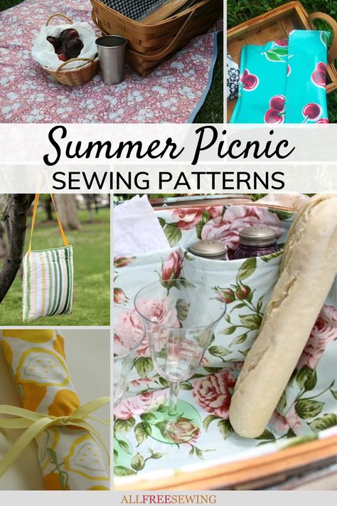 These 23 Picnic Patterns to Sew include the perfect summer sewing tutorials and patterns, like how to make a waterproof picnic blanket tote, how to sew a picnic blanket, and other picnic ideas that you need for your outings. For your standard summer picnic, you'll need a picnic blanket, a picnic basket, a picnic basket liner, silverware, and, of course, food for your picnic. Picnic Sewing Projects, Diy Bathing Suit, Basket Sewing Pattern, Carrier Pattern, Summer Sewing Projects, 23 Summer, Waterproof Picnic Blanket, Summer Diy Projects, Picnic Tote