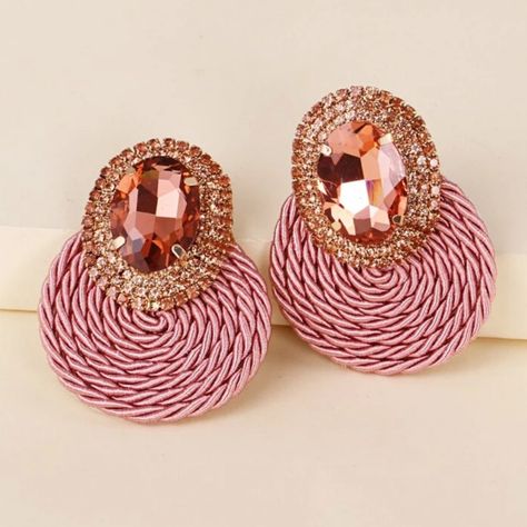 Pink Crystal Earrings, Large Stud Earrings, Bridal Jewelry Vintage, Fancy Earrings, Jewelry Design Earrings, Rhinestone Decor, Classy Jewelry, Party Earrings, Fancy Jewellery