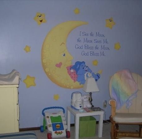 Care Bear Nursery, Bear Mural, Unique Nursery Ideas, Bear Nursery Theme, Nursery Photos, Boys Room Diy, Care Bear Party, Kids Room Murals, House Shifting