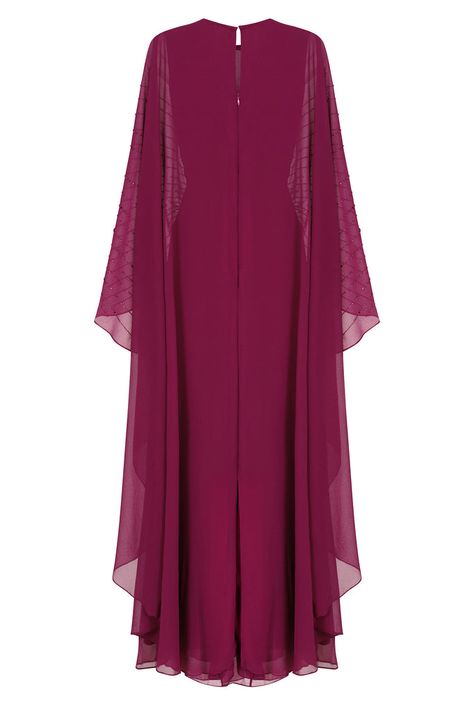 Ada Boysenberry Embellished Cape Sleeve Maxi Dress – Frock and Frill