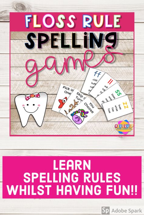 This floss rule spelling game is a fun way to review and teach this spelling rule.  Included are floss rule spelling word lists, game cards and different ideas for use!! Kids will love it! Floss Rule, Reading Intervention Activities, Spelling Words List, Short Vowel Words, Spelling Games, Spelling Rules, Letter Sound, Spelling Patterns, Spelling Lists