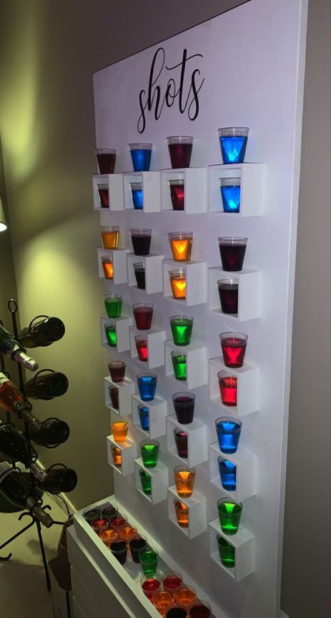 #shots #party #jelly #jellyshots #drinks #partyideas #partydecorations #18th Shot Table Party Ideas, 40th Birthday Party Themes, Mad Science Party, Jelly Shots, 90s Theme Party, 21st Bday Ideas, Red Carpet Party, Science Party, Jello Shots