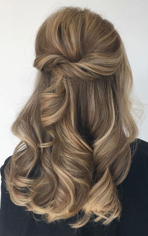 Bridal Hair Half Up Clean, Classic Half Up Wedding Hair, Wedding Hairstyles Half Up Half Down Old Hollywood, Partial Updo Short Hair, Smooth Wedding Hair, Half Back Hairstyles Wedding, Elegant Hair Half Up Half Down, Bombshell Hair Half Up, Bridal Updo Half Up Half Down