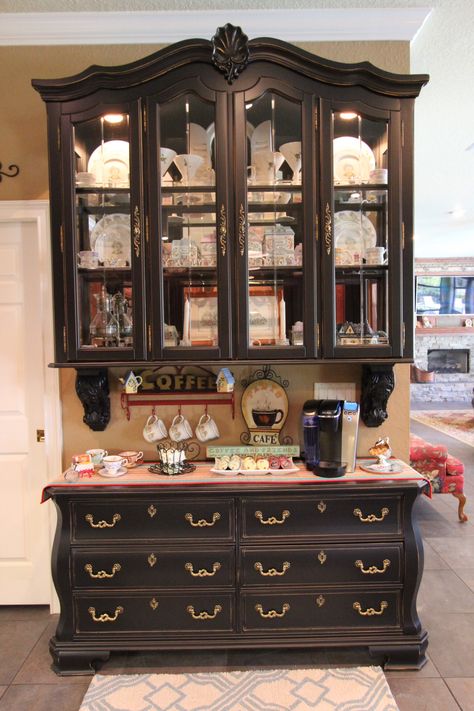 Repurposed china hutch. Repurposed China Cabinet, Repurposed Hutch, Hutch Redo, China Cabinets And Hutches, Repurposed China, Pretty Furniture, Hutch Makeover, Dining Room Hutch, Coffee Bars